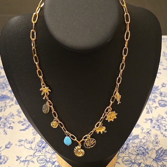 Zara Jewelry - Zara Gold Necklace with Blue and Silver Charms